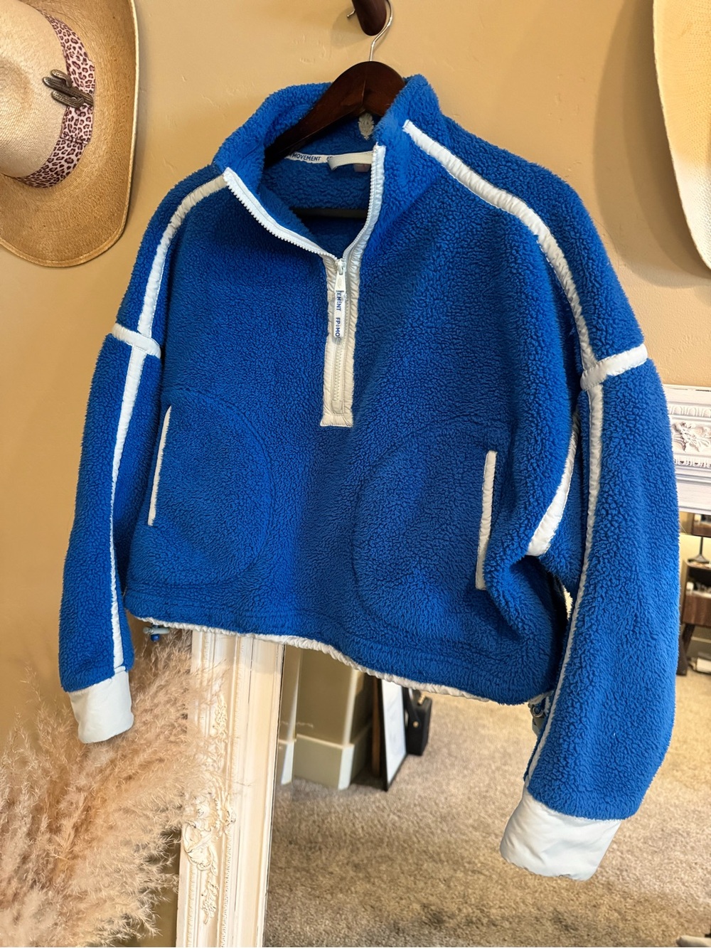 Free People Blue Teddy Pullover with Baby Blue Trim